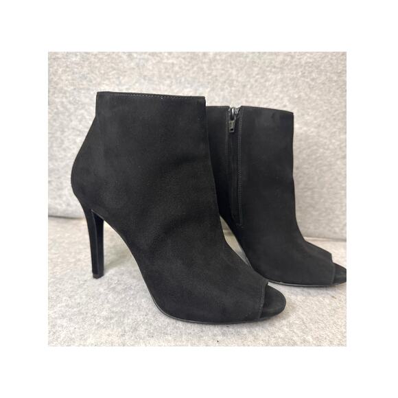 Michael Kors Whitley Black Suede Peep Toe Ankle Booties Size 7 Stiletto Heel - Picture 1 of 8